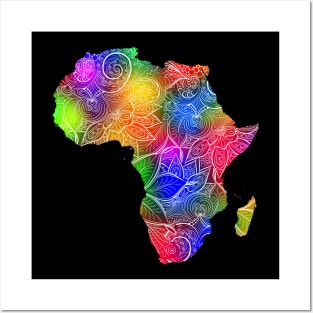 Colorful mandala art map of Africa with text in multicolor pattern Posters and Art